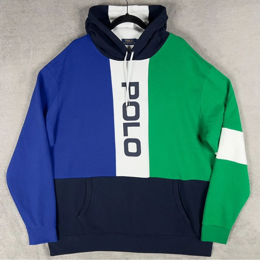 Polo Ralph Lauren Spell Out Logo Multi Colorblock Hoodie Men's 2XLT Pullover‎